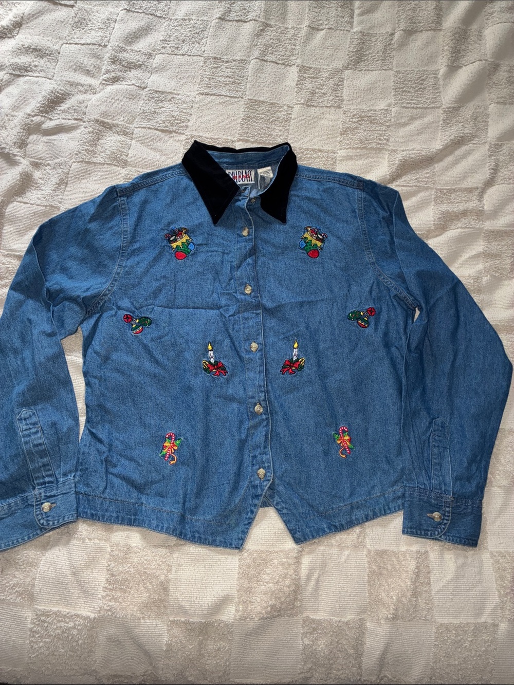 Bill Blass Blue Denim Shirt with Black Collar